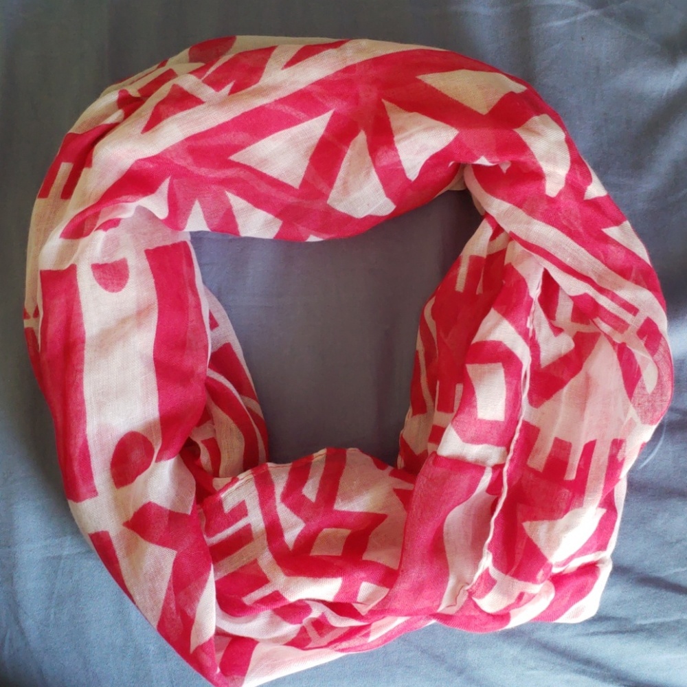 Pink & white multipattern infinity scarf